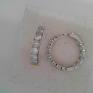 Lady's White SS Button Lock Small Hoop Earrings25 MM7.5 gms