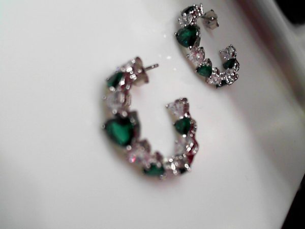 GREEN ZIRCON HALF HOOP EARRINGS