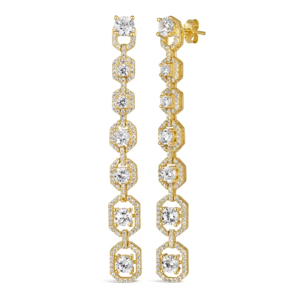 Long and Sleek Diamond Crystalline drop earrings that will have you pave the way from Country Club gatherings to Girls Nights Out. 
Diamond Crystalline weight: 4ctw 
Sterling Silver 925
2 inch long Drop Earring
Post & Friction Backing