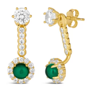 Sometimes you need both:  2 carat Diamond Crystalline studs plus Green Emerald Jackets.  Worn together or separately, the sparkle will leave everyone envious.Main Stone Type: Cabochon Cut Green EmeraldMain Stone Size: 0.75ct each stoneGem Origin: La