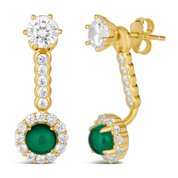 Sometimes you need both:  2 carat Diamond Crystalline studs plus Green Emerald Jackets.  Worn together or separately, the sparkle will leave everyone envious.Main Stone Type: Cabochon Cut Green EmeraldMain Stone Size: 0.75ct each stoneGem Origin: La