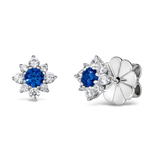 Absolutely perfect mini flower stud earrings with our signature no droop earring backs.
Stone Type: Diamond Crystalline
Stone Color: Available in  Blue Sapphire
Gem Origin: Lab Created
Center Stone Size: 0.25ct
Total Carat Weight: 1tcw
Metal Type: S