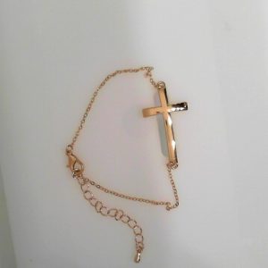 SS YG PLATE SIDEWAYS CROSS BRACELET