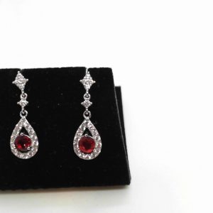 SS CZ/CREATED RUBY PEAR EARRING