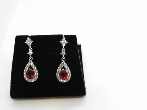 SS CZ/CREATED RUBY PEAR EARRING